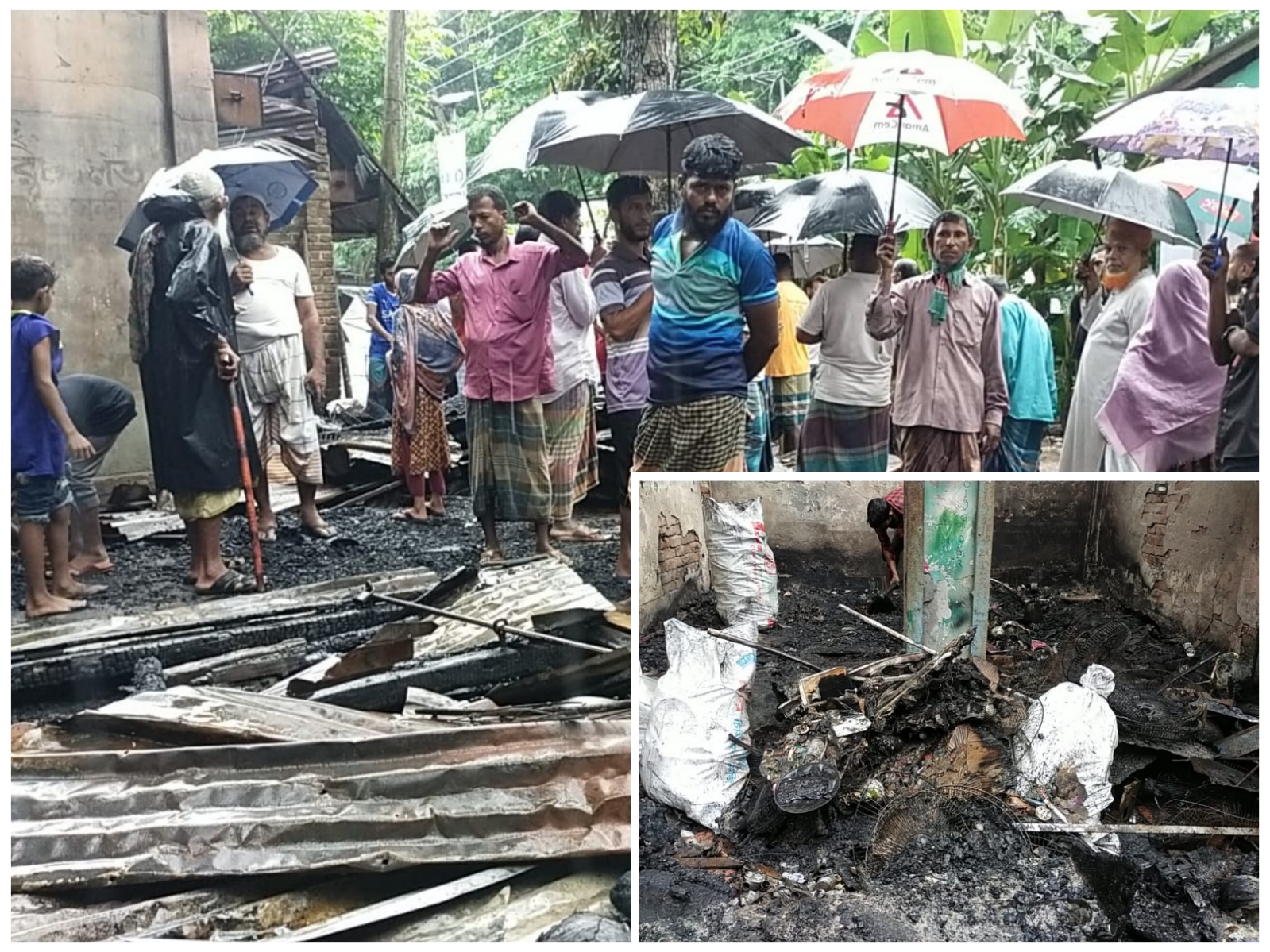আগুন কেড়ে নিল জীবিকা— নাজিরপুরে তিন দোকান ছাই